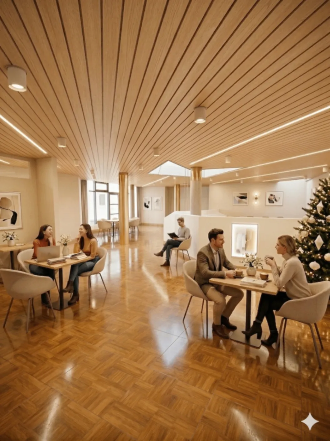 Moderne Lobby mit Holzdecke